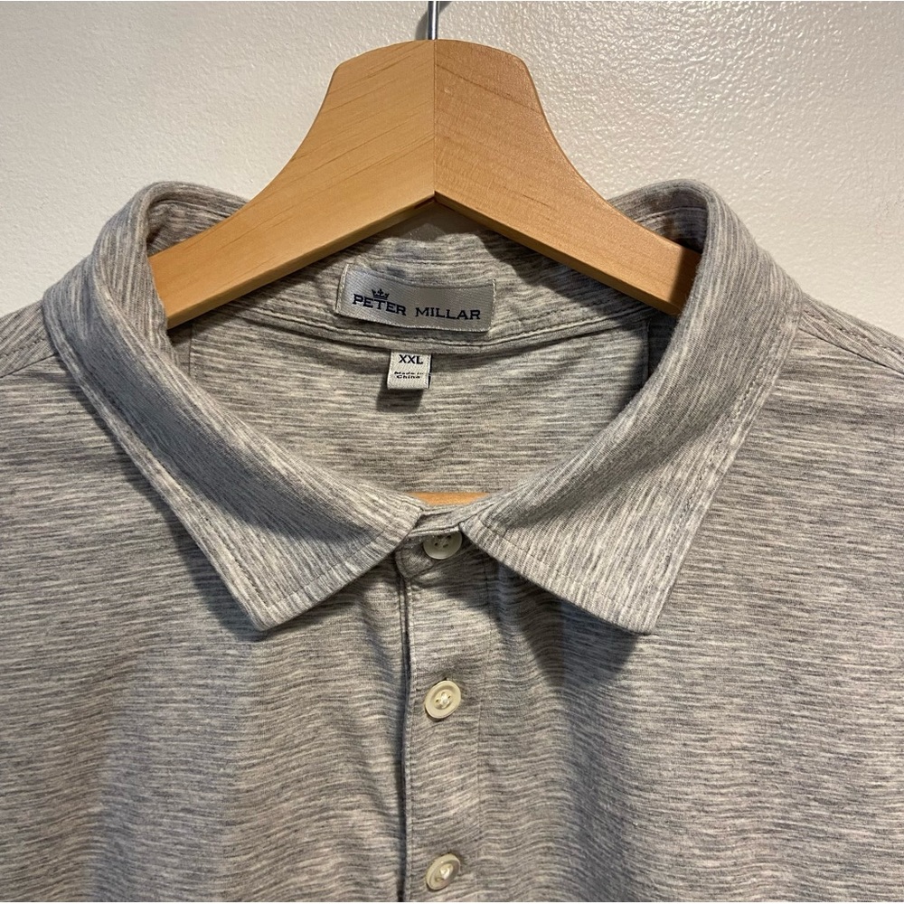 Peter Millar Heather Gray Pima Cotton Silk Short Sleeve Polo Shirt XL (Tag XXL)